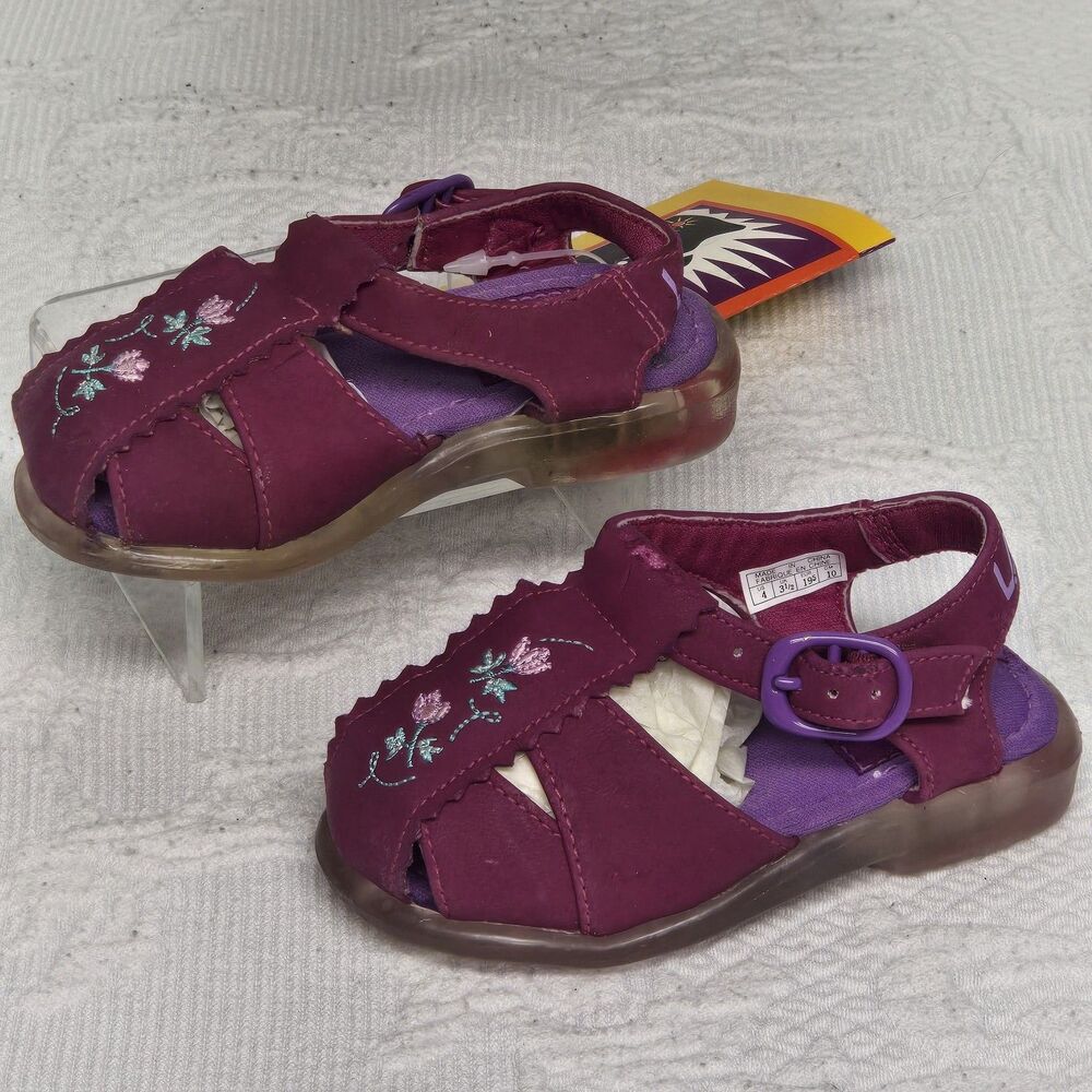 90s New LA Gear Purple Berry Flat Sandals Infant 4 Jelly Sole Blinking